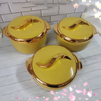 Lot de 3 chauffe-plats isothermes gain de place (1,5L, 2L, 2,5L) avec bouton doré ondulé et col large, pour banquets nigérians, fêtes africaines et réceptions