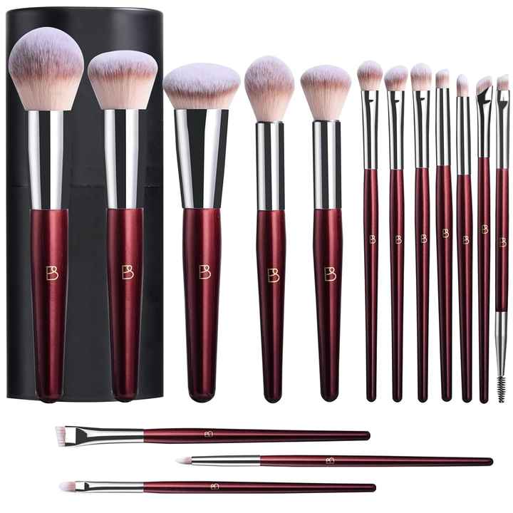 BS-MALL Premium Synthetic Foundation Powder Concealers Eye Shadows Blush Makeup Brush Set Customizable Black Case