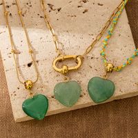 Collier en perles de tungstène tricoté à la main, pendentif en pierre naturelle, design électroplaqué en forme de cœur, délicat, longueur clavicule, pour femme