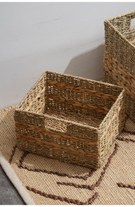 Panier de <span class=keywords><strong>rangement</strong></span> en jacinthe d'eau naturelle, carré, grand, cubes de <span class=keywords><strong>rangement</strong></span> en <span class=keywords><strong>rotin</strong></span>, organisateurs d'étagères avec poignées intégrées - Product Image 3