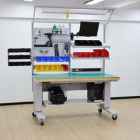 Mesa de Trabajo Eléctrica DETALL ESD con Estantes, Cajones, Iluminación LED y Soluciones de Energía para Ensamblaje Industrial