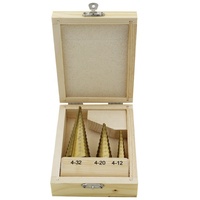 3 pièces HSS Titane Enduit Droite flûte étape foret avec bois boxfor de forage en métal