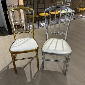 Precio al por mayor, sillas de comedor de lujo doradas y plateadas, silla de metal y hierro para eventos, silla de boda de Napoleón