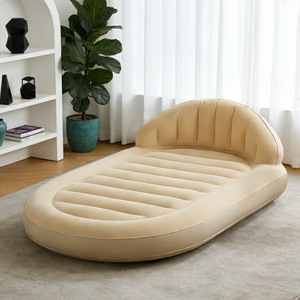 Modern Inflatable Lounge <strong>Sofa</strong> <strong>Bed</strong> Flocked <strong>Air</strong> Mattress with Backrest Portable Blow up Daybed for Outdoor Camping Living Room - Product Image 2