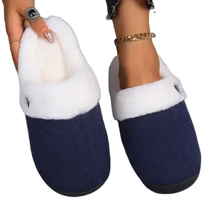 Bộ nhớ bọt dép ngoài trời trong nhà ấm sang trọng phòng ngủ giày của phụ nữ slip-on sang trọng nhà dép với Faux lông lót