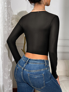 Atasan korset wanita Chuangerm Spot 2025 baru dengan kawat penyangga, renda seksi, jala transparan, potongan ramping, lengan panjang, atasan pendek gaya hot girl - Product Image 4