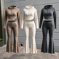 Ensemble 2 pièces de haute qualité pour femmes, veste courte à capuche zippée, pantalon évasé taille haute, coupe slim, style Y2K, streetwear, vêtements de sport décontractés