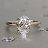 Bague de fiançailles solitaire ovale 0,5-3 carats en diamant de laboratoire, monture à griffes, or jaune massif 10K/14K/18K, VVS DEF, certifiée IGI, personnalisable CVD/HPHT