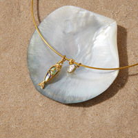 Collier pendentif en acier inoxydable plaqué or 18 carats PVD, coquille d'ormeau, goutte d'eau, zircon
