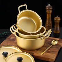 Pot de nouilles instantanées coréennes, petit pot d'ébullition, pot de soupe à double oreille, pot de nouilles instantanées, pot de ramen coréen en aluminium jaune