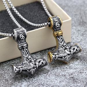 Colliers pendentifs personnalisés en acier inoxydable plaqué argent antique, breloques Viking Mjolnir Marteau Nœud Celtique Mythologie Nordique - Product Image 2