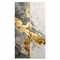 Peinture à l'huile abstraite impasto faite à la main 25x50cm, art texturé feuille d'or sur toile coton-lin pour décoration murale de luxe pour hôtels et villas