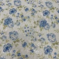 Tissu en maille polyester imprimé numérique ZSY avec broderie de sequins, motifs floraux, tissu de dentelle pour robe de mariée