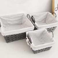 Ensemble de paniers de rangement tissés en rotin rectangulaire écologique Design mignon Table basse de salon Utilisation multifonctionnelle de bureau