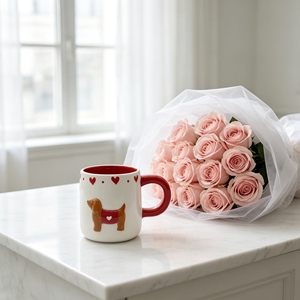 Mug en céramique <span class=keywords><strong>bicolore</strong></span> avec intérieur rouge, motif chien <span class=keywords><strong>teckel</strong></span> 3D et cœur en relief, logo personnalisé accepté, tasse à café et à eau, vente en gros - Product Image 1