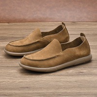 Mocasines de Ante para Hombre, con Punta Cerrada, Parte Superior de Cuero Genuino, Suela de Goma, Entresuela de EVA, Forro de Cuero Genuino, Cómodos y Resistentes