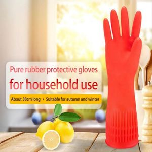 قفازات مطاطية حمراء صناعية طويلة للغاية 38 سم مقاومة للزيت والمواد الكيميائية، قفازات مطاطية منزلية للمطبخ وغسيل الملابس - Product Image 4