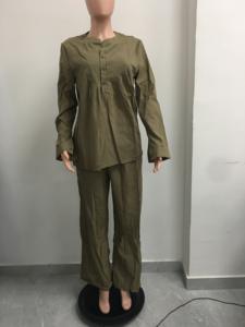 Completo Autunnale da <span class=keywords><strong>Donna</strong></span> Sehe Fashion Due Pezzi con Comodo Top a Maniche Lunghe in Misto <span class=keywords><strong>Cotone</strong></span> e <span class=keywords><strong>Lino</strong></span> e <span class=keywords><strong>Pantaloni</strong></span> Casual a Gamba Larga con Coulisse - Product Image 5