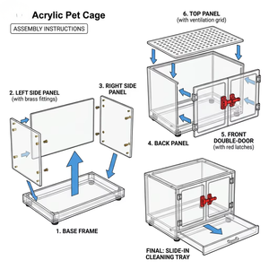 DSP Vietnam Factory Modern Double Doors Transparent Acrylic Puppy Pet Cage Dog <b>Crate</b> with Pull-out Cleaning Tray - Product Image 2