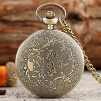Montre de poche vintage Dream Demon Bill avec chaîne, montre pendentif en bronze rétro, collier bijoux steampunk pour cadeau antique