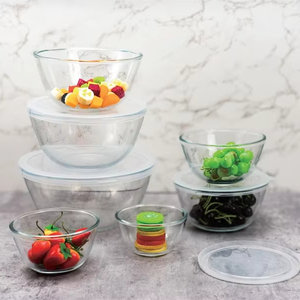 OEM-Hersteller Großhandel Hochborosilikatglas Küchen-Salatschüssel mit Deckel Runde Luftdichte Umweltfreundliche Aufbewahrungsbox - Product Image 1