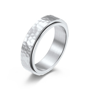 18K Pvd Gold Jewelry Irregular <strong>Spinner</strong> <strong>Rings</strong> Geometry Stainless Steel Rotatable <strong>Ring</strong> Hand-hammered Pattern Couple <strong>Ring</strong> - Product Image 1