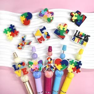 Yiqu Wholesale Kids Led Pen Topper Fancy Beads For Pens Painting Beads Printed Silicone Beads Accessories Cute Pen Charms