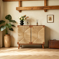 Credenza in Legno di Frassino a 2 Ante Intrecciate, Mobile da Ingresso di Lusso per Villa, Credenza Moderna Organica per Scarpe, per il Medio Oriente