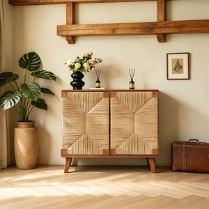 Buffet à 2 portes en bois <span class=keywords><strong>de</strong></span> frêne tressé, meuble d'entrée <span class=keywords><strong>de</strong></span> luxe pour villa, meuble <span class=keywords><strong>de</strong></span> rangement <span class=keywords><strong>de</strong></span> chaussures moderne et organique pour le Moyen-Orient - Product Image 1