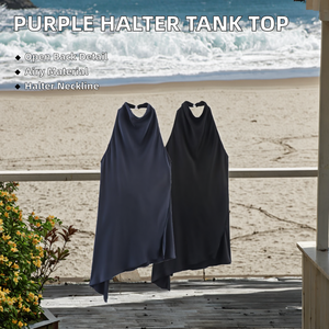 Hot Sale <b>Purple</b> Casual Fashion Women's Halter <b>Tank</b> <b>Top</b> Breathable Woven Fabric Back Hollow Out Design - Product Image 3