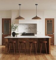 Plafonnier contemporain avec abat-jour conique en céramique Finitions en laiton et longueur réglable Idéal pour la salle à manger Cuisine