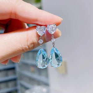 Pendientes de Cristal E1871 con Forma de Gota de Agua Azul Marino, Engaste de Garra, Joyería Clásica para Mujer, Estilo Fiesta - Product Image 4