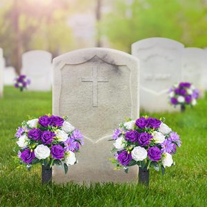 Fleurs artificielles pour cimetière avec vase, fleurs réalistes pour tombes, résistantes aux UV, pour la Journée commémorative - Product Image 6