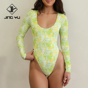 Traje de Baño de una Pieza de Nailon de Lujo con Estampado Hawaiano Personalizado OEM, Cuello Redondo, Manga Larga, Espalda Descubierta y Cintura Ajustable con Lazo - Product Image 1