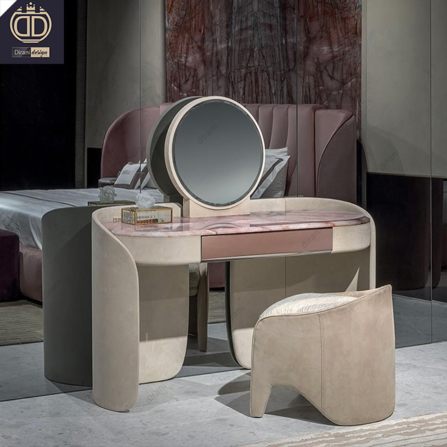 strapless open back dress Deco Pink Upholstered Marble Dressing Table with Gold Legs main image 0