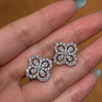 Collier pendentif en or blanc 18 carats avec diamant cultivé en forme de goutte d'eau, fleur à quatre feuilles et pétales entièrement sertis de diamants, pour bijoux de mariage