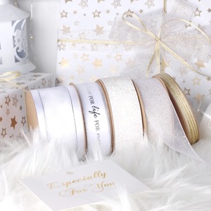 Custom Luxury White Organza <b>Ribbon</b> Spool with Silver Glitter Stripes 20mm Wide Beautiful for Hanukkah Decoration - Product Image 5
