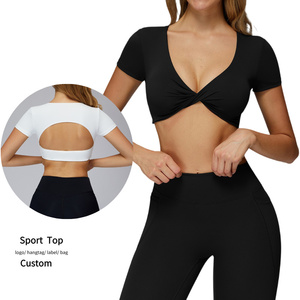 <strong>Low</strong> MOQ Women's Gym <strong>Tops</strong> Quick Dry Running T-shirt Short Sleeve Tight Fitting Sport Crop <strong>Top</strong> Hollow Out <strong>Back</strong> Active <strong>Tops</strong> - Product Image 1