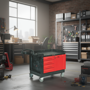 Carrello Portautensili Industriale con 4 Cassetti e 1 Anta, Rosso e Nero, su Ruote - Product Image 3
