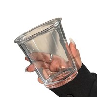 고급 투명 플립 뚜껑 유리컵 내열 파티용 우유 머그컵 미니멀리스트 라떼 유리 머그컵 350ml (팅 유)