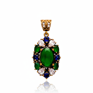 <b>Emerald</b> with Sapphire Stone Authentic Silver <b>Pendant</b> in Turkish Wholesale 925 Sterling Silver Jewelry - Product Image 2