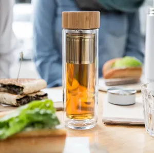 ROWEY BPA ücretsiz çevre dostu çift duvarlı uzun borosilikat cam su şişesi paslanmaz çelik çay demlik filtre
