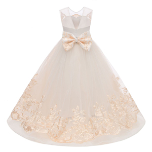 Robe de Soirée pour Enfants en Gros, Robe de Mariage Longue Champagne pour Filles, Robe de Princesse en Tulle pour Bébé - Product Image 4