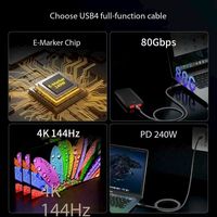 Câble USB 3.1 Thunderbolt en nylon pour MacBook Pro/Air, iPad Pro, 80 Gbps, charge rapide 240 W PD, compatibilité vidéo 16K/8K, imprimante Dell