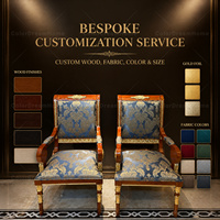 Ensemble de fauteuils de salon de luxe avec table d'appoint, fauteuil en bois à finition dorée pour villa, hôtel, réception, salon