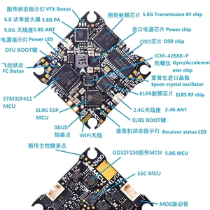 Controlador de Vuelo F411ELVTX F 12A 4 en 1 ESC 5.8G 400mW 216MHZ VTX ELRS 2.4G AIO 25.5Xmm 1-2S para Drones - Product Image 4