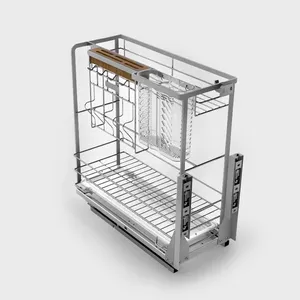 Multi-Functional Kitchen Cabinet Fittings Sliding Drawer Basket Chrome Metal Steel Pull Out Wire Basket