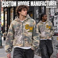 Veste à capuche zippée personnalisée en coton French Terry délavé à l'acide, motif camouflage, coupe ample et oversize, style streetwear unisexe, vente en gros