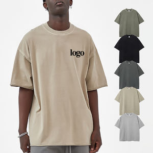 T-shirt en coton lourd de luxe 275gsm impression/broderie de logo personnalisé vintage à épaules tombantes - Product Image 6