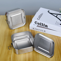 Boîte à lunch carrée de 750 ml, boîte à goûter en métal, récipient de stockage alimentaire en acier inoxydable avec boucle